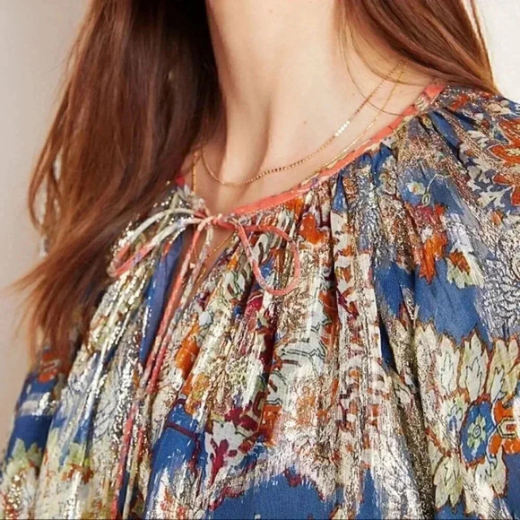 Anthropologie New Stephania Shimmer Peasant Blouse - Picture 4 of 5